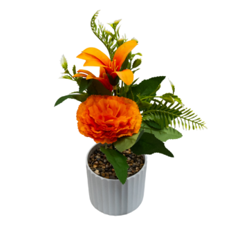 Floare decorativă în ghiveci bujor și crin portocaliu