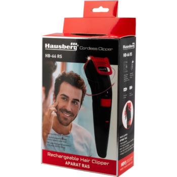 Masina de tuns Hausberg HB-66RS, Reincarcabila, Lame detasabile, Pieptene ajustabil, Rosu