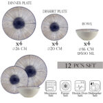 Set farfurii 12 piese, 4 persoane, set cu bol-Ensemble Eleganza Blu - Set Veselă Italiană Porțelan