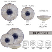 Set farfurii 18 piese, 6 persoane, set cu farfurie adancă-Ensemble Eleganza Blu - Set Veselă Italiană Porțelan