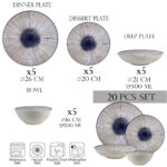 Set farfurii 20 piese, 5 persoane -Ensemble Eleganza Blu - Set Veselă Italiană Porțelan