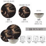 Set farfurii 18 piese, 6 persoane, set cu bol- Ensemble Marmura Bronzata - Set Veselă Italiană Porțelan