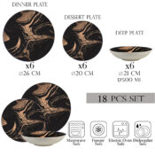 Set farfurii 18 piese, 6 persoane, set cu farfurie adancă- Ensemble Marmura Bronzata - Set Veselă Italiană Porțelan