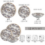 Set farfurii 12 piese, 4 persoane, set cu farfurie adancă- Eleganza Bronzo - Set Veselă Italiană Porțelan