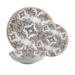 Set farfurii 12 piese, 4 persoane, set cu farfurie adancă- Eleganza Bronzo - Set Veselă Italiană Porțelan
