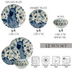 Set farfurii 12 piese, 4 persoane, set cu bol-Ensemble Pavone Elegante - Set Veselă Italiană Porțelan