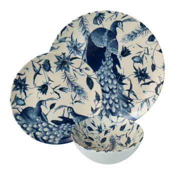 Set farfurii 12 piese, 4 persoane, set cu bol-Ensemble Pavone Elegante - Set Veselă Italiană Porțelan