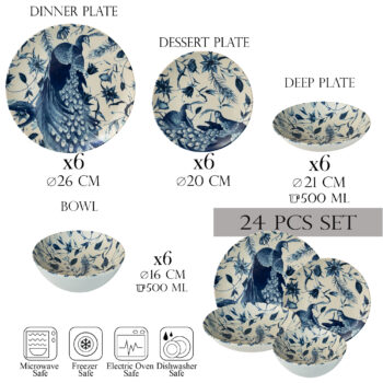 Set farfurii 24 piese, 6 persoane - Ensemble Pavone Elegante - Set Veselă Italiană Porțelan