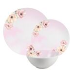 Set farfurii 12 piese, 4 persoane, set cu bol- Insieme Fiori Rosa - Set Veselă Italiană Porțelan