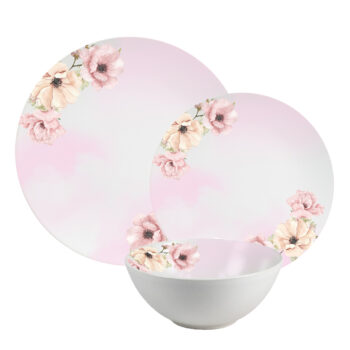 Set farfurii 12 piese, 4 persoane, set cu bol- Insieme Fiori Rosa - Set Veselă Italiană Porțelan Set farfurii 12 piese, 4 persoane, set cu bol- Insieme Fiori Rosa - Set Veselă Italiană Porțelan