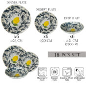 Set farfurii 18 piese, 6 persoane, set cu farfurie adancă-Ensemble Limone Elegante - Set Veselă Italiană Porțelan