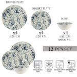 Set farfurii 12 piese, 4 persoane, set cu bol- Ensemble Gloria Azzurra - Set Veselă Italiană Porțelan
