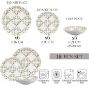 Set farfurii 18 piese, 6 persoane, set cu farfurie adancă- Insieme Splendore Vintage - Set Veselă Italiană Porțelan