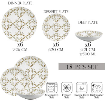 Set farfurii 18 piese, 6 persoane, set cu farfurie adancă- Insieme Splendore Vintage - Set Veselă Italiană Porțelan