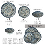 Set farfurii 16 piese, 4 persoane-Ensemble Serenità Blu - Set Veselă Italiană Porțelan