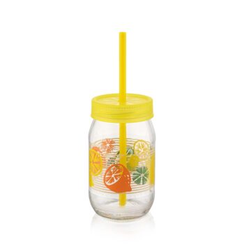 Cana din sticla, cu capac si pai din plastic, 370 ml, Qulux C00162