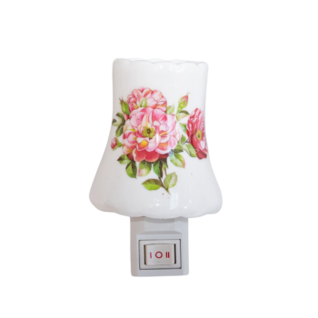 Lampă de veghe din ceramică, decorată cu 3 flori roz
