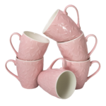 Set 6 cani cu frunze Roz si Alb, 370 ml