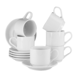 Set 6 cesti cu farfurie Alb Lucios 110 ml