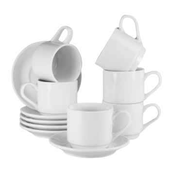 Set 6 cesti cu farfurie Alb Lucios 110 ml