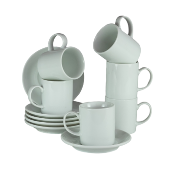 Set 6 cesti cu farfurie Alb Lucios, 90 ml