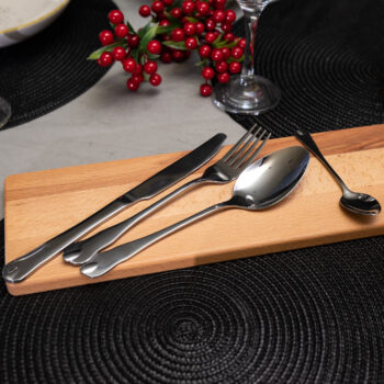 Set de masa, 18 piese, pentru 2 persoane, Hypnosis, Cesiro, Alb Ivoire cu dungi negre