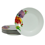 Set Elegant de 6 Farfurii Intinse din Porțelan cu Motive Florale