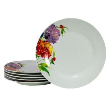 Set Elegant de 6 Farfurii Intinse din Porțelan cu Motive Florale