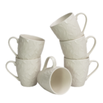 Set 6 cani cu frunze Albe, 370 ml