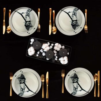 Set farfurii 12 piese, pentru 4 persoane, Wizard Cat, Cesiro, Ivoire cu Pisica