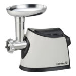 Masina electrica tocat carne Hausberg HB-3440, 1600W, 1 kg/min, buton reverse, 3 site, aluminiu, alba