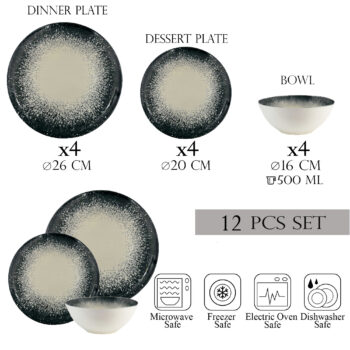 Set farfurii 12 piese, 4 persoane, set cu bol- Ensemble Dolce Sogno - Set Veselă Italiană Porțelan