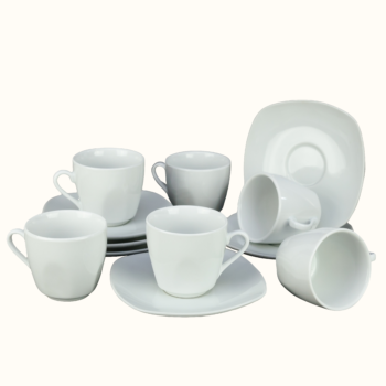 Set 6 Cesti cu Farfurii de Portelan cu o Capacitate de 110 ml - Colectia Cesiro Elegance