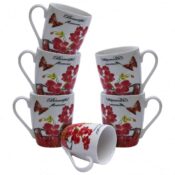 Set 6 cesti Albe cu flori rosii, 310 ml