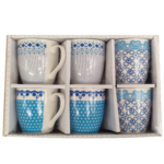 Set 6 căni, 270ml,  cu model dantelă albastră
