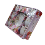 Set 6 căni model trandafiri crem cu farfurioare