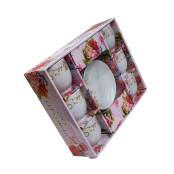 Set 6 căni model trandafiri crem cu farfurioare