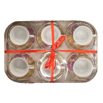 Set 6 cești cu farfurioară, model trandafir roz, 220 ml