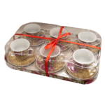 Set 6 cești cu farfurioară, model trandafir roz, 220 ml