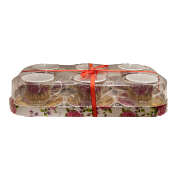 Set 6 cești cu farfurioară, model trandafir roz, 220 ml