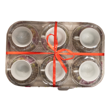 Set 6 cești cu farfurioară, model trandafir roz interior galben, 220 ml