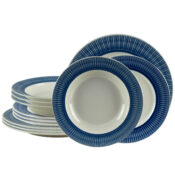 Set farfurii 12 piese, pentru 4 persoane, Ivory, Cesiro, Alb Ivoire cu albastru