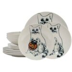 Set farfurii 12 piese, pentru 4 persoane, Pumpkin Cat, Cesiro, Ivoire cu Pisica