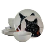 Set farfurii 12 piese, pentru 4 persoane, Dracula Cat, Cesiro, Alb Ivoire cu Pisica