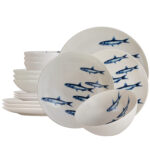 Set farfurii 16 piese, pentru 4 persoane, Eleganta Marina, Cesiro, Alb decor sardine