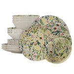 Set farfurii 16 piese, pentru 4 persoane, Vintage, Cesiro, Alb decor flori