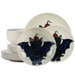 Set farfurii 18 piese, pentru 6 persoane, BatKitty, Cesiro, Alb Ivoire cu Pisica