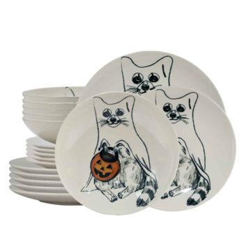 Set farfurii 18 piese, pentru 6 persoane, Pumpkin Cat, Cesiro, Ivoire cu Pisica