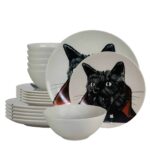 Set farfurii 18 piese, pentru 6 persoane, Dracula Cat, Cesiro, Alb Ivoire cu Pisica