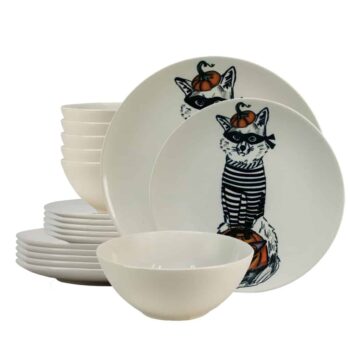 Set farfurii 18 piese, pentru 6 persoane, Robber Cat, Cesiro, Alb Ivoire cu Pisica Set farfurii 18 piese, pentru 6 persoane, Robber Cat, Cesiro, Alb Ivoire cu Pisica